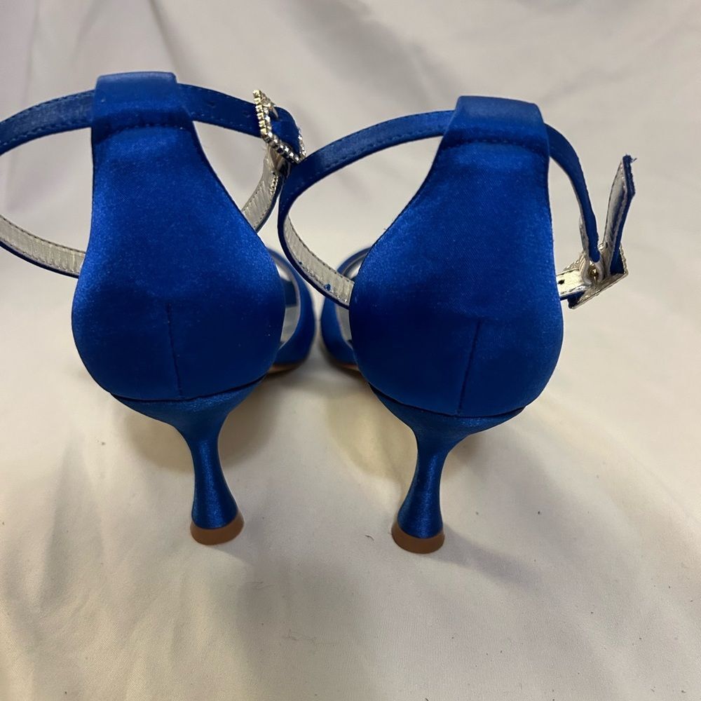 Women Peep Toe Ankle Strap High Heel Bridal Sandals Wedding Blue size 6.5-7 - Picture 6 of 11